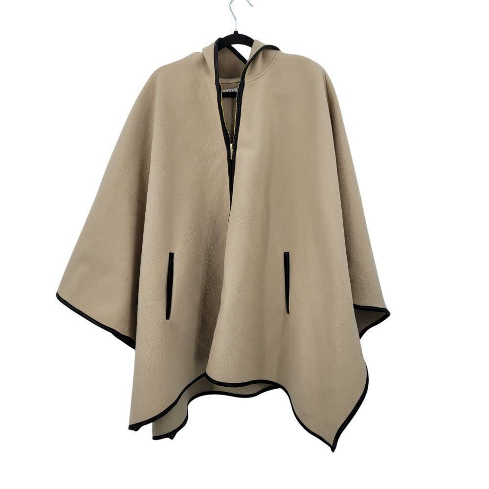 Kenneth Cole‎ New York Beige Hooded Poncho Cape 1X City Chic Boho Neutral
